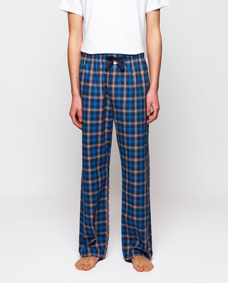 Blue & pink plaid long pajama pants