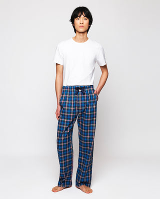 Blue & pink plaid long pajama pants