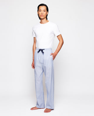 Blue long pajama pants with white plaid
