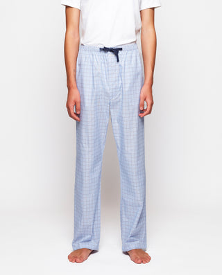 Blue & white plaid long pajama pants