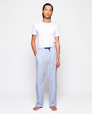 Blue & white plaid long pajama pants