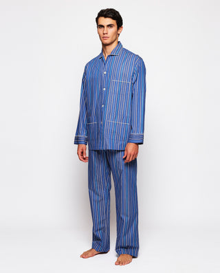Blue long pajamas with multicolor stripes