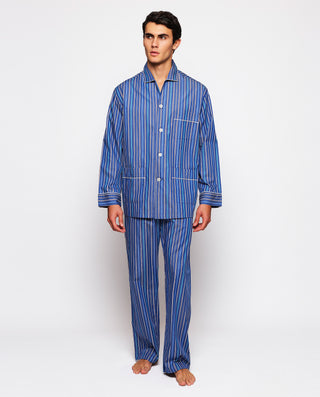 Blue long pajamas with multicolor stripes
