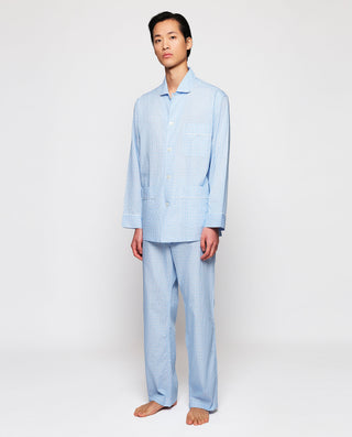 Pijama largo azul cuadros blancos y rosas by MIRTO