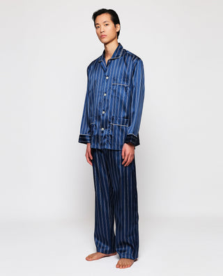 Pijama largo azul marino y blanco de rayas by MIRT