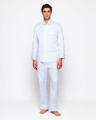 Pijama largo blanco rayas azules de algodón by MIR | 00320_0050_1