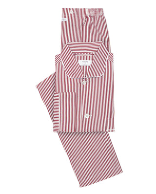 White maroon striped long poplin pajama