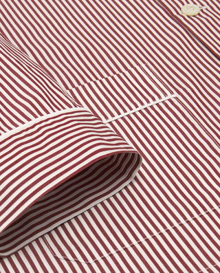 White maroon striped long poplin pajama