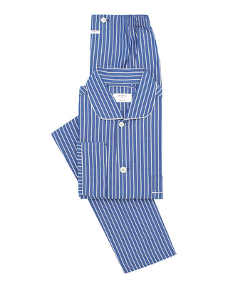 Blue white striped long cotton poplin pajama