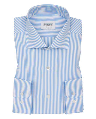 Blue spread collar striped-cotton dress shirt