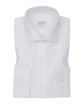 Spread collar textured-cotton dress shirt
