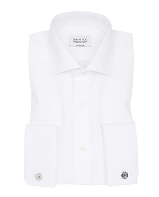 Spread collar white-poplin dress shirt