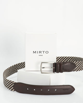 Casual braided brown leather and linen belt