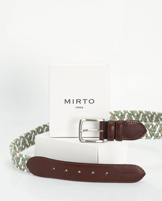 Camel and green elastic braided belt