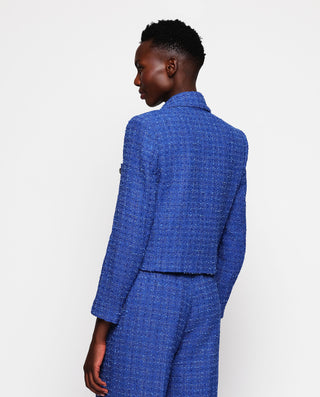 Chaqueta cruzada azul de tweed brillante by MIRTO