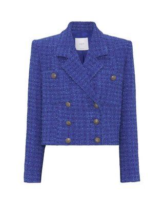 Chaqueta cruzada azul de tweed brillante by MIRTO