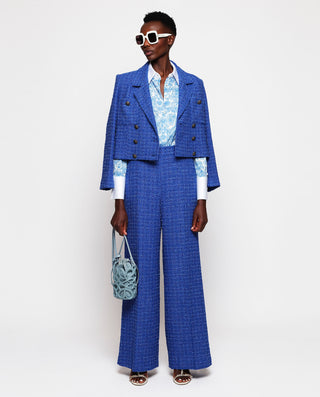 Pantalón azul de tweed luminoso by MIRTO