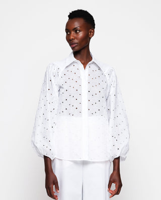 Camisa blanca en organza de algodón bordado by MIR