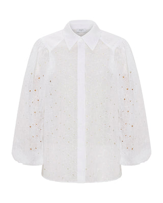 Camisa blanca en organza de algodón bordado by MIR