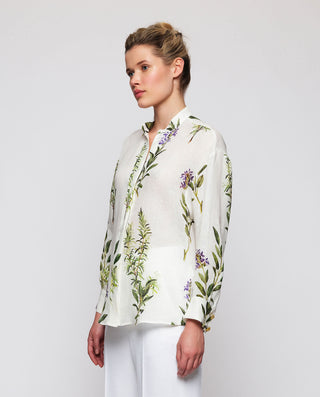 Camisa blanca estampado botánico de lino by MIRTO