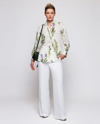 Camisa blanca estampado botánico de lino by MIRTO