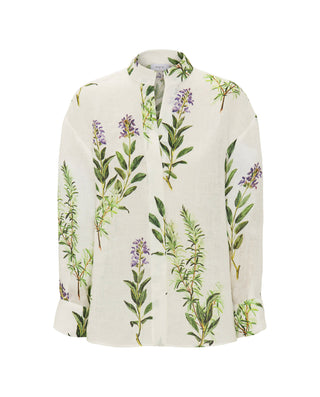 Camisa blanca estampado botánico de lino by MIRTO