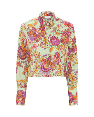 Camisa cropped verde estampado floral by MIRTO