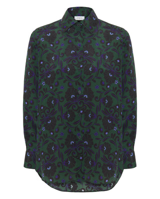 Blusa mezcla seda estampado ornamental verde by MI
