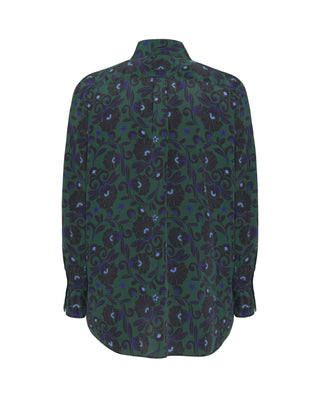 Green ornamental print silk blend blouse