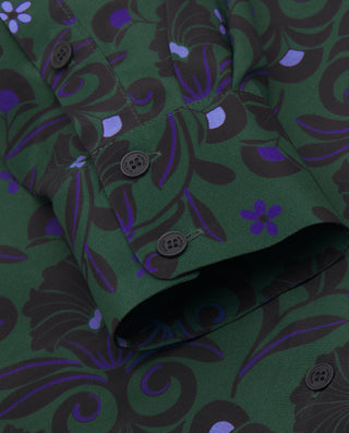 Green ornamental print silk blend blouse