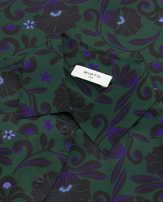 Green ornamental print silk blend blouse