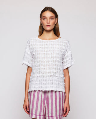 Top blanco de tweed manga corta by MIRTO