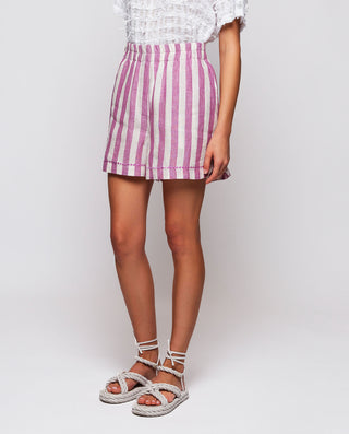 Short de rayas de lino con bordados by MIRTO