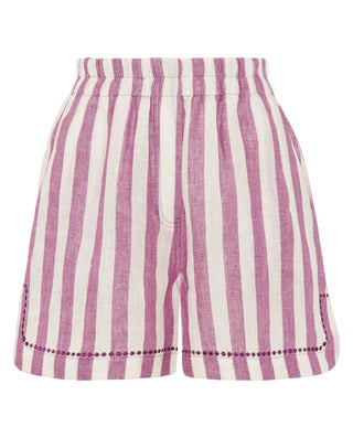 Short de rayas de lino con bordados by MIRTO