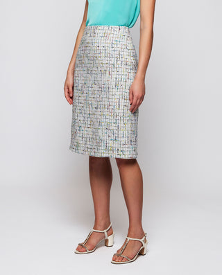 Falda midi de tweed multicolor by MIRTO