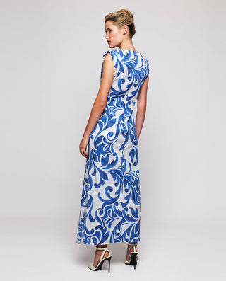 Vestido largo estampado ornamental en azules by MI