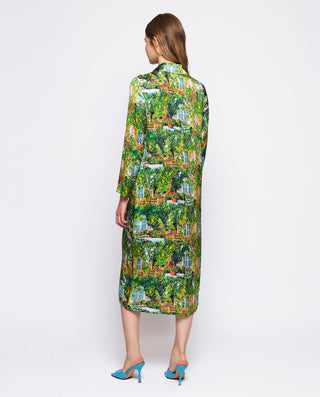 Vestido midi estampado pictórico verde by MIRTO