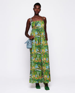 Vestido largo estampado pictorico verde by MIRTO