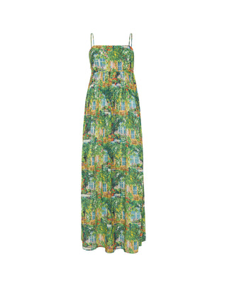 Vestido largo estampado pictorico verde by MIRTO