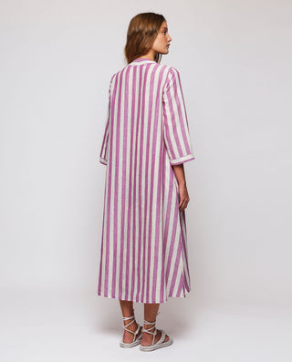 Kaftán largo de lino de rayas con bordados by MIRT