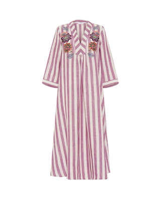 Kaftán largo de lino de rayas con bordados by MIRT
