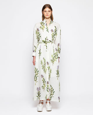 Vestido camisero de lino estampado botánico by MIR
