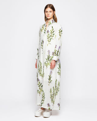 Vestido camisero de lino estampado botánico by MIR