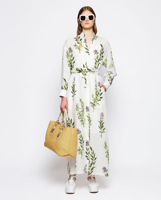 Vestido camisero de lino estampado botánico by MIR