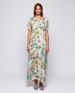 Vestido largo blanco estampado figurativo by MIRTO
