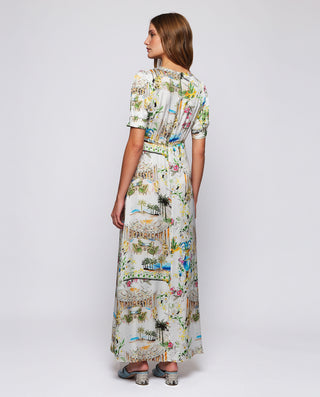 Vestido largo blanco estampado figurativo by MIRTO