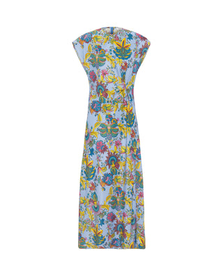 Vestido drapeado azul estampado floral by MIRTO