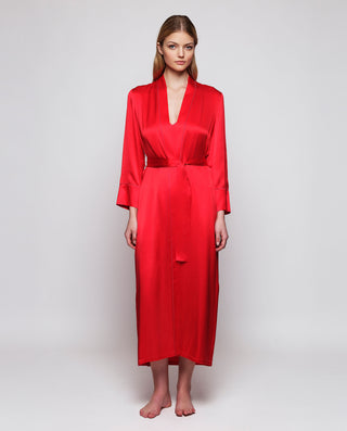Red silk dressing gown