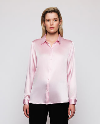 Blusa de seda elástica rosa