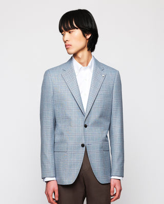 Chaqueta mezcla de lana cuadros ventana azul